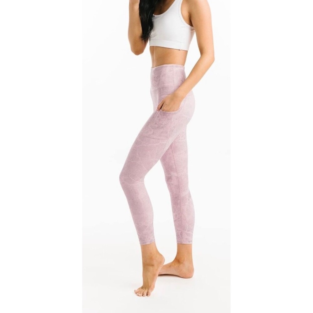 ZYIA ACTIVE Womens Marble Print High Waisted Pocket Leggings Capris Size‎ 8 10
